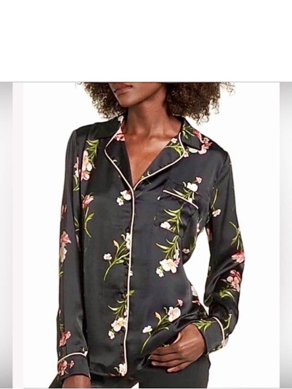 Nordstrom Socialite Black Floral Button Down PJ Style Shirt Size